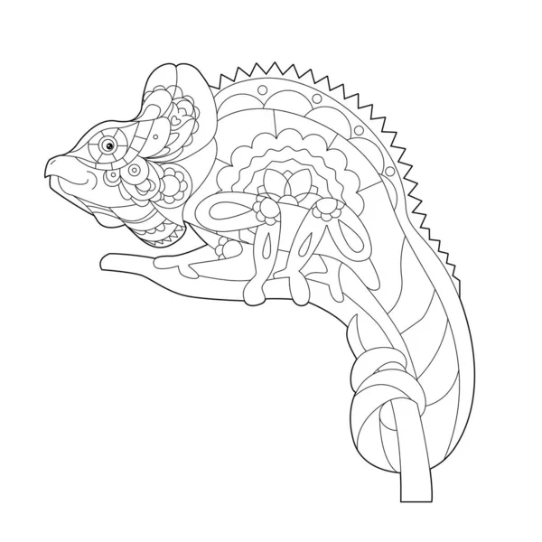 Konturlineare Illustration Für Malbuch Mit Dekorativem Chamäleon Schönes Reptil Stress — Stockvektor