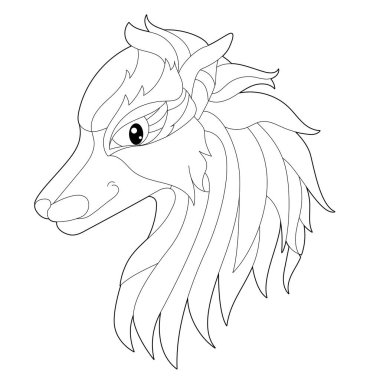 Dekoratif köpek kafası ile boyama kitabı için doğrusal çizim yapın. Güzel bir hayvan, hayvan, stres karşıtı bir resim. Yetişkinler ve çocuklar için çizgi tasarımı Zen-karmaşası tarzı, dövme ve boyama sayfası.