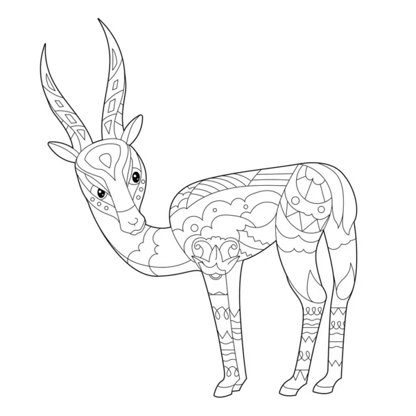 Konturlineare Illustration Für Malbuch Mit Dekorativer Gazelle Schönes Tier Stress — Stockvektor