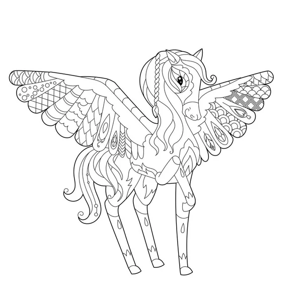 Contour Linjär Illustration För Målarbok Med Dekorativa Fancy Pegasus Vackert — Stock vektor