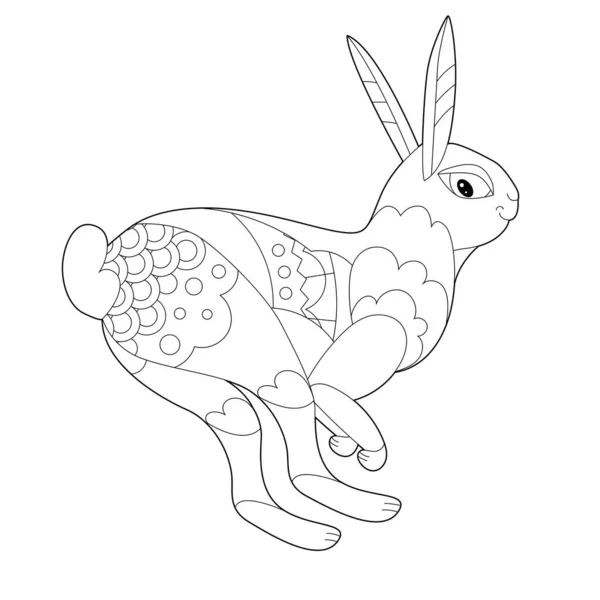 Контурная Линейная Иллюстрация Раскраски Книги Декоративным Пасхальным Кроликом Красивое Животное — стоковый вектор