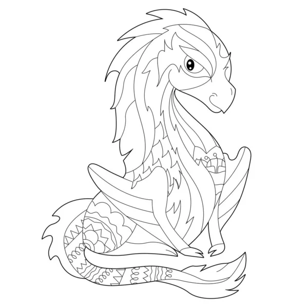 Dragon Fantaisie Sur Fond Blanc Illustration Contour Pour Livre Colorier — Image vectorielle