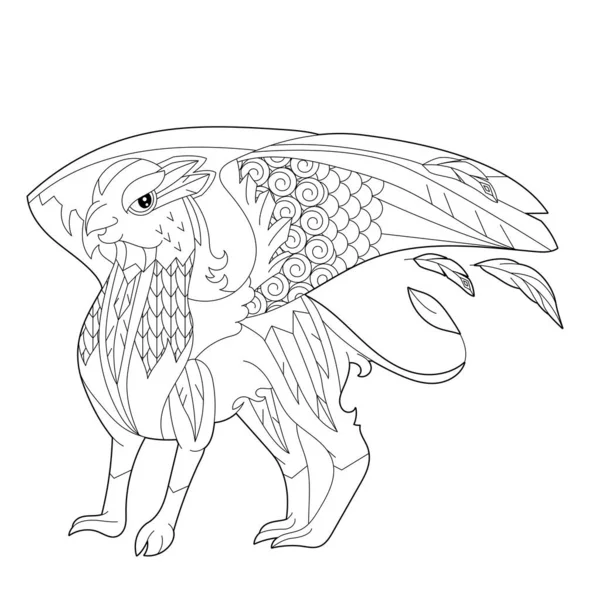 Dragon Fantaisie Sur Fond Blanc Illustration Contour Pour Livre Colorier — Image vectorielle