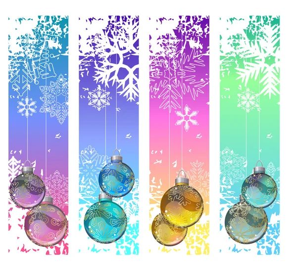Quatro banners de inverno verticais abstratos com bolas — Vetor de Stock