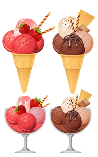 Two sorts of icercream. strawberry and chocolate one — Stock Vector