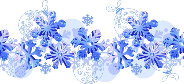 Patrón horizontal sin costuras con copos de nieve azules 3d . — Vector de stock