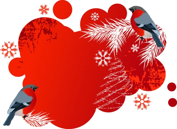 Red winter banner with bullfinches. — Stock Vector