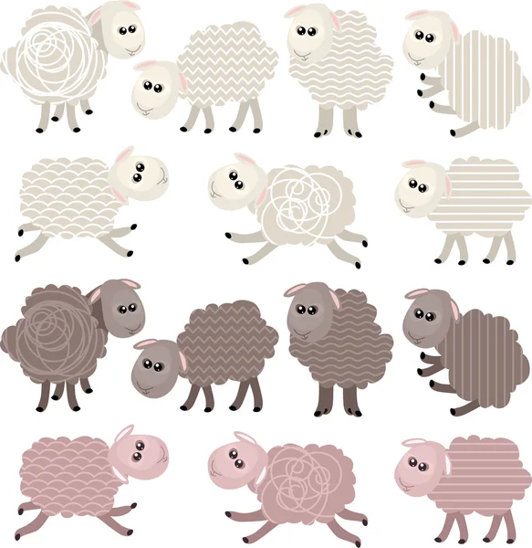 14 moutons stylisés isolés sur fond blanc — Image vectorielle