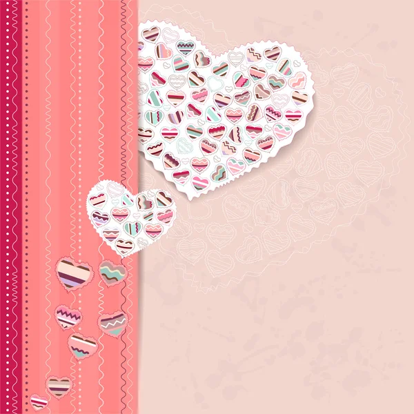 Рожева рамка з бантом і серцями — стоковий вектор