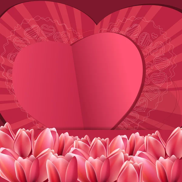 Розовая рамка с цветами и сердцами — стоковый вектор