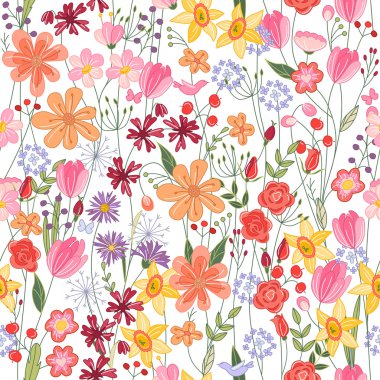 Kontur yaz çiçek ile Seamless Modeli