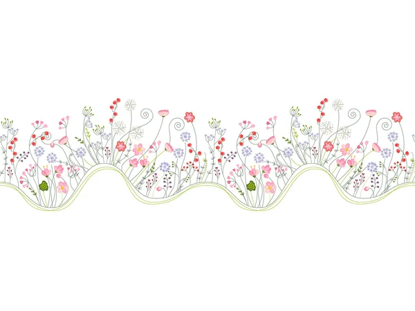 Nahtloser Pinsel mit stilisierten Sommerblumen. endlose horizontale Struktur. — Stockvektor