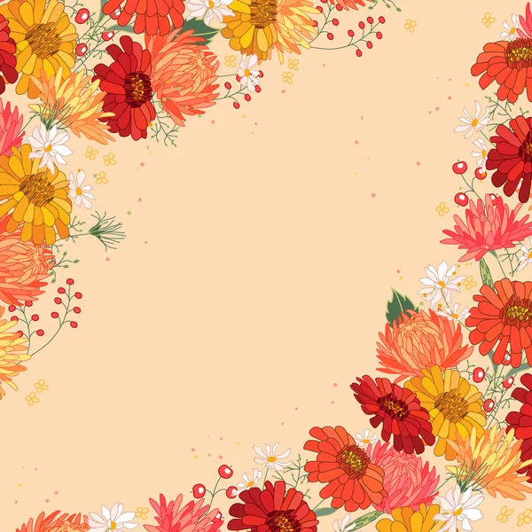 Fondo con gerbera y aster. Color rojo y amarillo . — Vector de stock