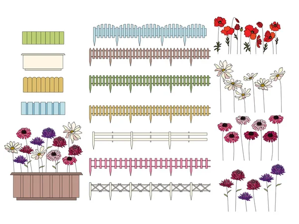 Bloemen in containers groeien op vensterbanken en balkon. — Stockvector