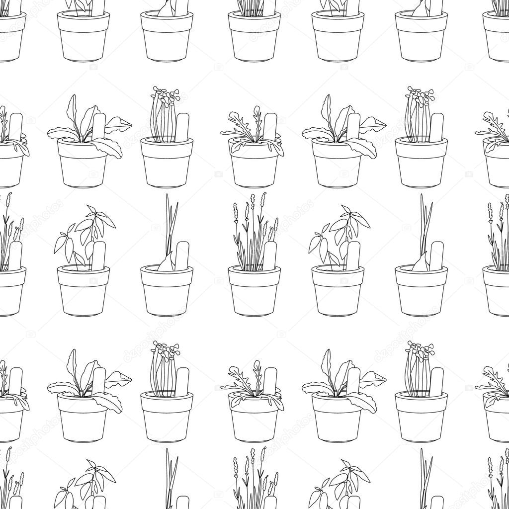 Seamless pattern with herbs and vegetables. 