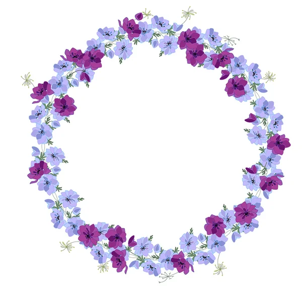 Corona de contorno detallada con flores anémonas aisladas en blanco . — Vector de stock