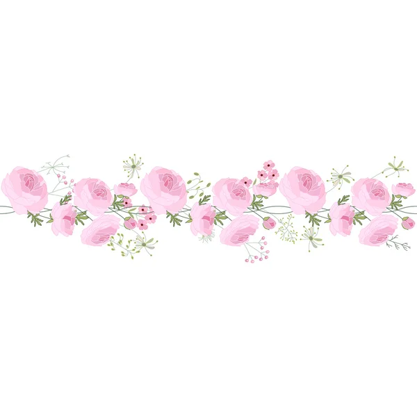 Brosse sans couture avec ranunculus, fleurs d'été stylisées . — Image vectorielle