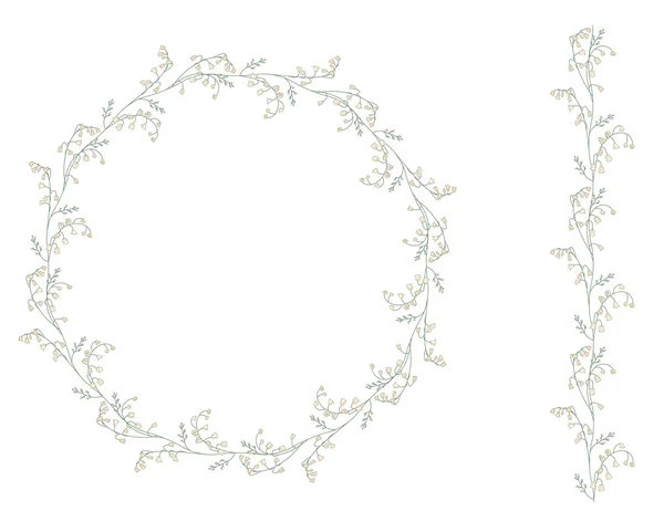 Detailed contour wreath withlilies of the valley isolated on white. — Stock Vector