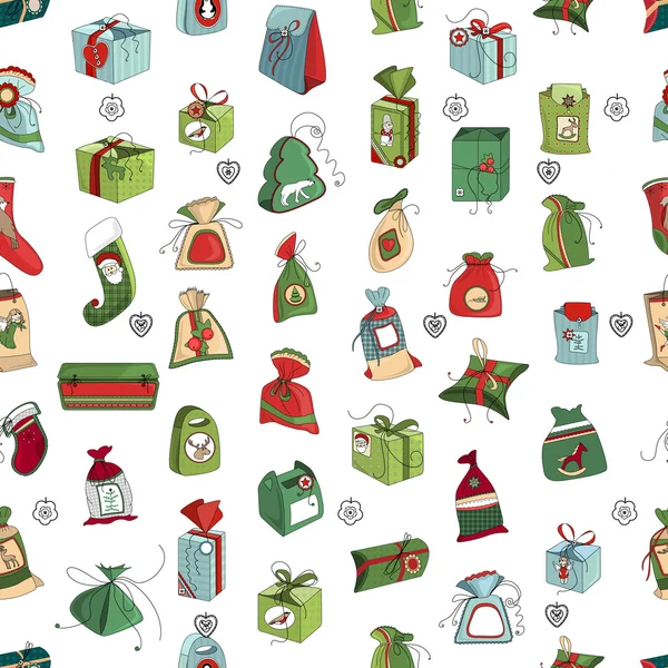 Patrón sin costuras con cajas de regalo de Navidad en blanco. Colores simples . — Vector de stock