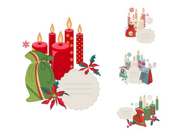 组，蜡烛，装饰圣诞框架 — 图库矢量图片