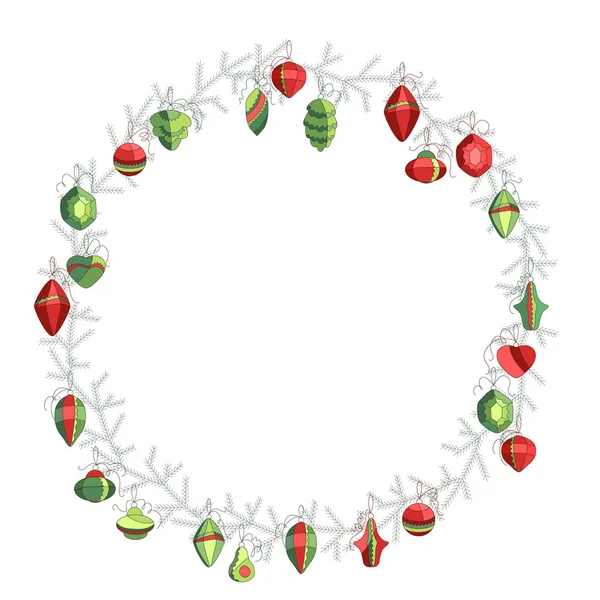 Round Christmas wreath with decoration isolated on white. Simple colors. — Stock Vector