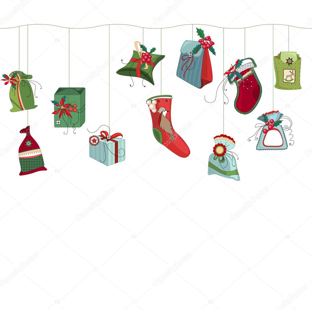Spazzola orizzontale senza cuciture con i contenitori di regalo di Natale su bianco Colori semplici Struttura senza fine per il disegno di Natale