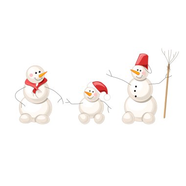 Three snowmen isolated on white