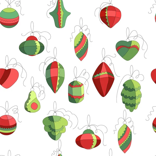 Seamless pattern with  Christmas decor on white. Simple colors. Endless texture for design, announcements, postcards, posters. — Stockvector