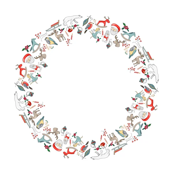 Guirnalda de Navidad redonda con decoración aislada en blanco. Para el diseño de Navidad, anuncios, postales, carteles . — Archivo Imágenes Vectoriales