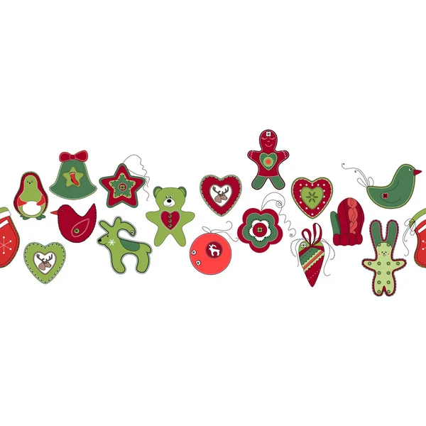 Seamless pattern brush with Christmas decoration on white. Simple colors. — Stok Vektör