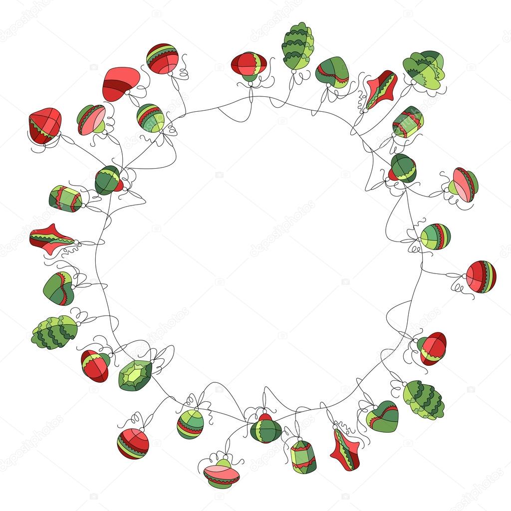 Corona di Natale rotonda con decorazione isolato su bianco Colori semplici Per il disegno
