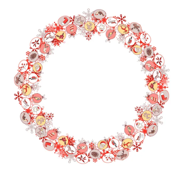 Moldura redonda com diferentes bolas de Natal vintage. Garland para o seu design, anúncios de Natal, cartões de saudação, cartazes . —  Vetores de Stock