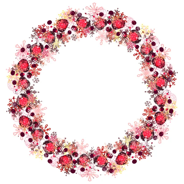 与不同的红色雪花的圆形框架。为您设计、 圣诞公告、 贺卡、 海报的花环. — 图库矢量图片