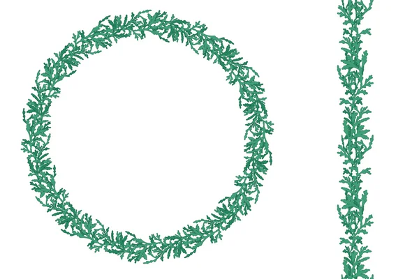 Corona de Navidad redonda con ramas de thuja aisladas en blanco. Cepillo de patrón vertical sin fin. Para diseño festivo, anuncios, postales, carteles . — Vector de stock