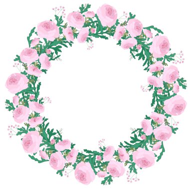 Düğünçiçeği ve yeşil dallar üzerinde beyaz izole kontur çelenk ayrıntılı. Tasarımınız için çerçeve, tebrik kartları, düğün Duyurular, posterler.