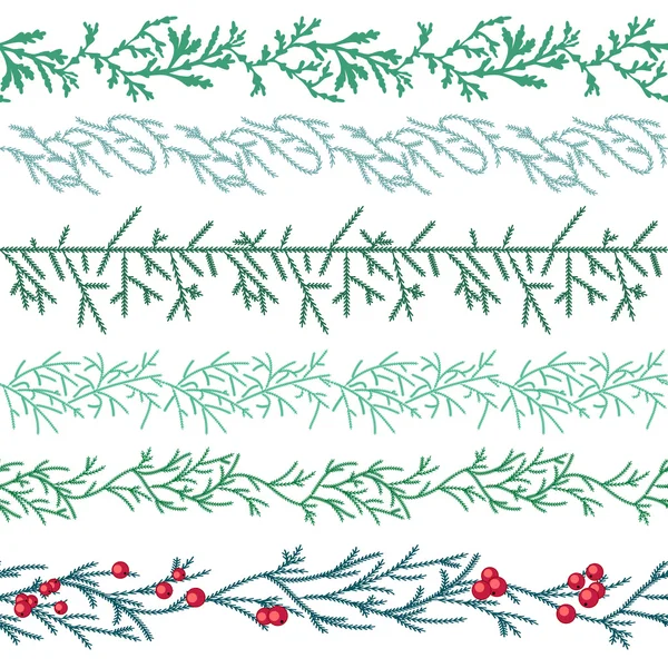 Seamless pattern brushes with  Christmas fir branches on white. Endless texture,  horizontal border for festive design, announcements, postcards, posters. — Stock Vector