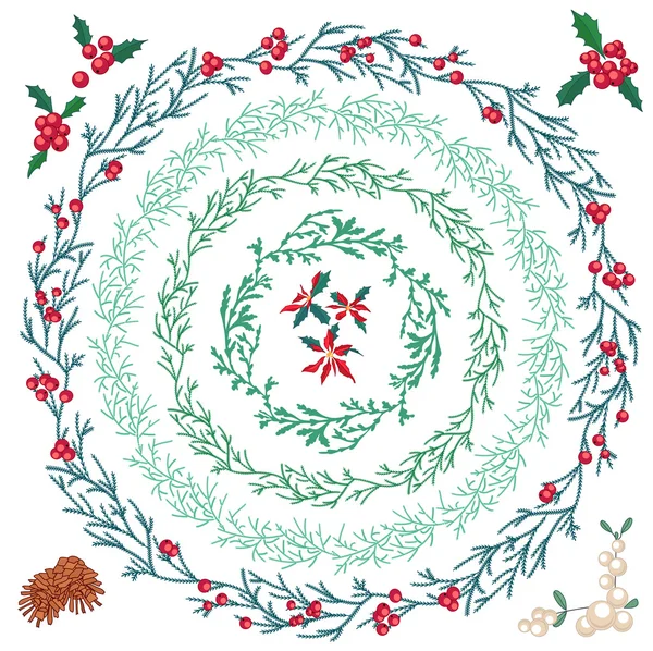 Set of different Christmas wreathes.  For festive design, season announcements, greeting cards, invitations, posters. — Stock Vector