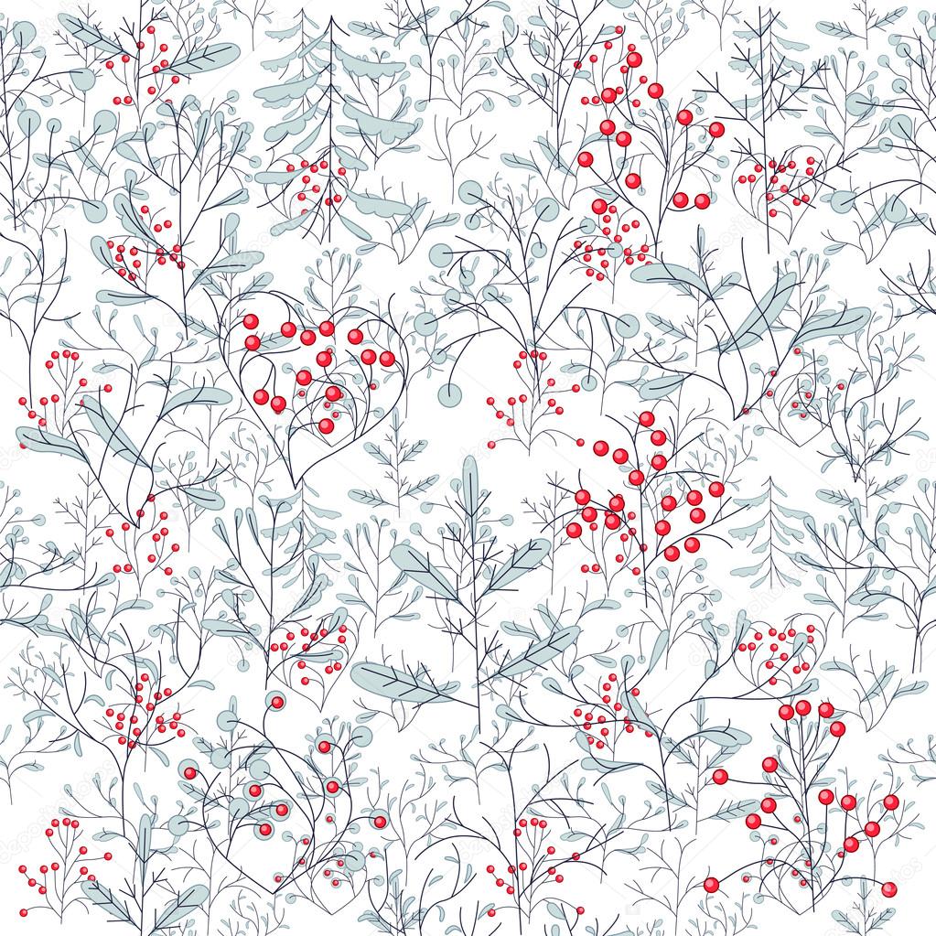 Endless pattern with contour winter trees. For season design, announcements, postcards, posters.