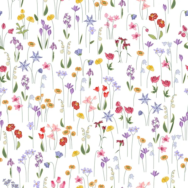 Seamless bright floral pattern with different flowers. Endless texture