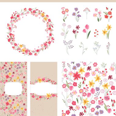 Çiçek yaz şablonları. Romantik tasarım, Duyurular, kartpostallar, posterler için.