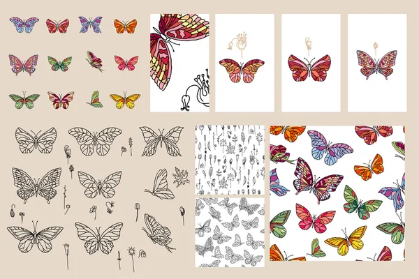 Set con farfalle diverse. Per il tuo design, annunci, cartoline, manifesti . — Vettoriale Stock
