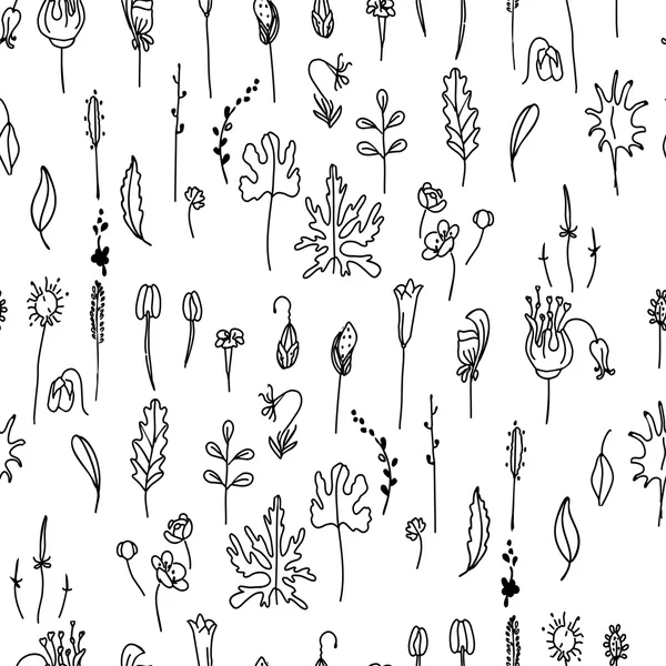 Seamless pattern with floral seeds.Black and white.   Endless texture for your design, announcements, postcards, posters. — Stock Vector