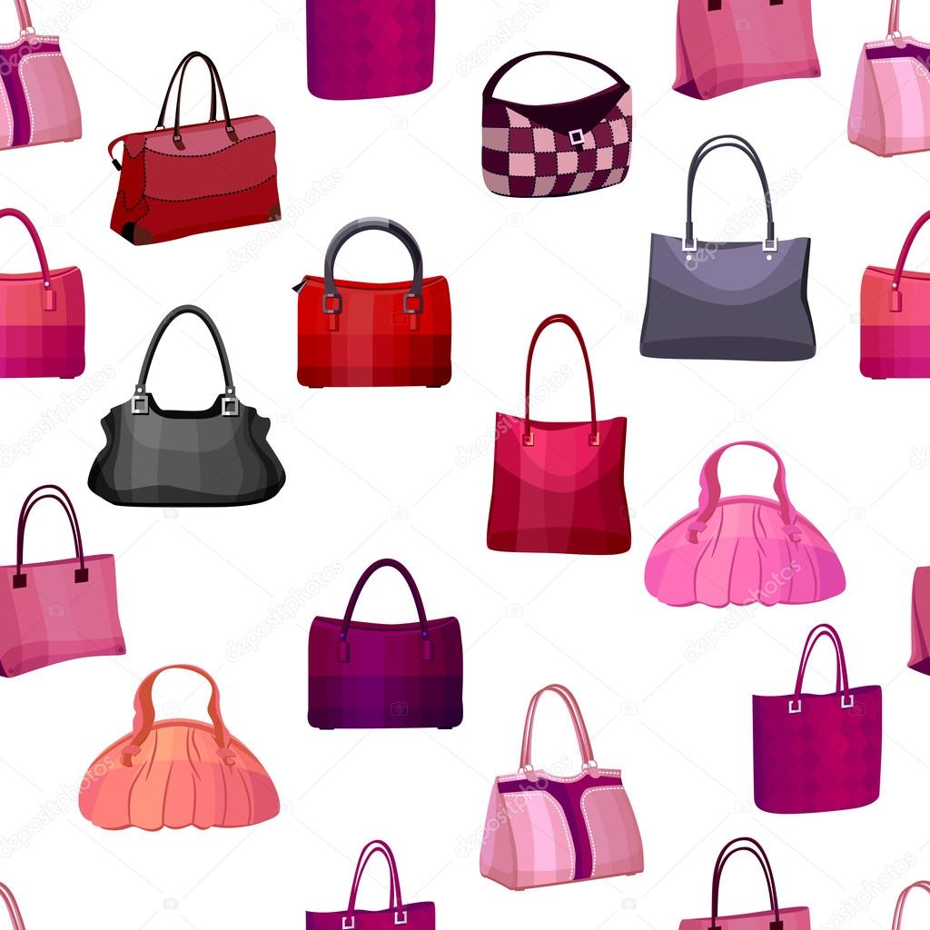 Seamless pattern with woman's bags.  Endless texture for your design, announcements, postcards, posters.