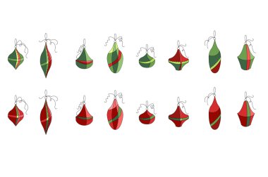 Farklı kontur Noel dekorasyonu üzerine beyaz izole kümesi. Basit renkler. Noel tasarım, Duyurular, kartpostallar, posterler için.