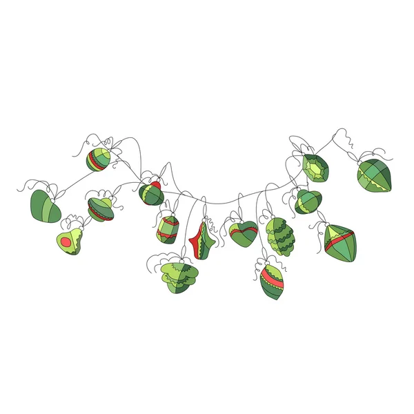 Ghirlanda con decorazioni natalizie festive . — Vettoriale Stock