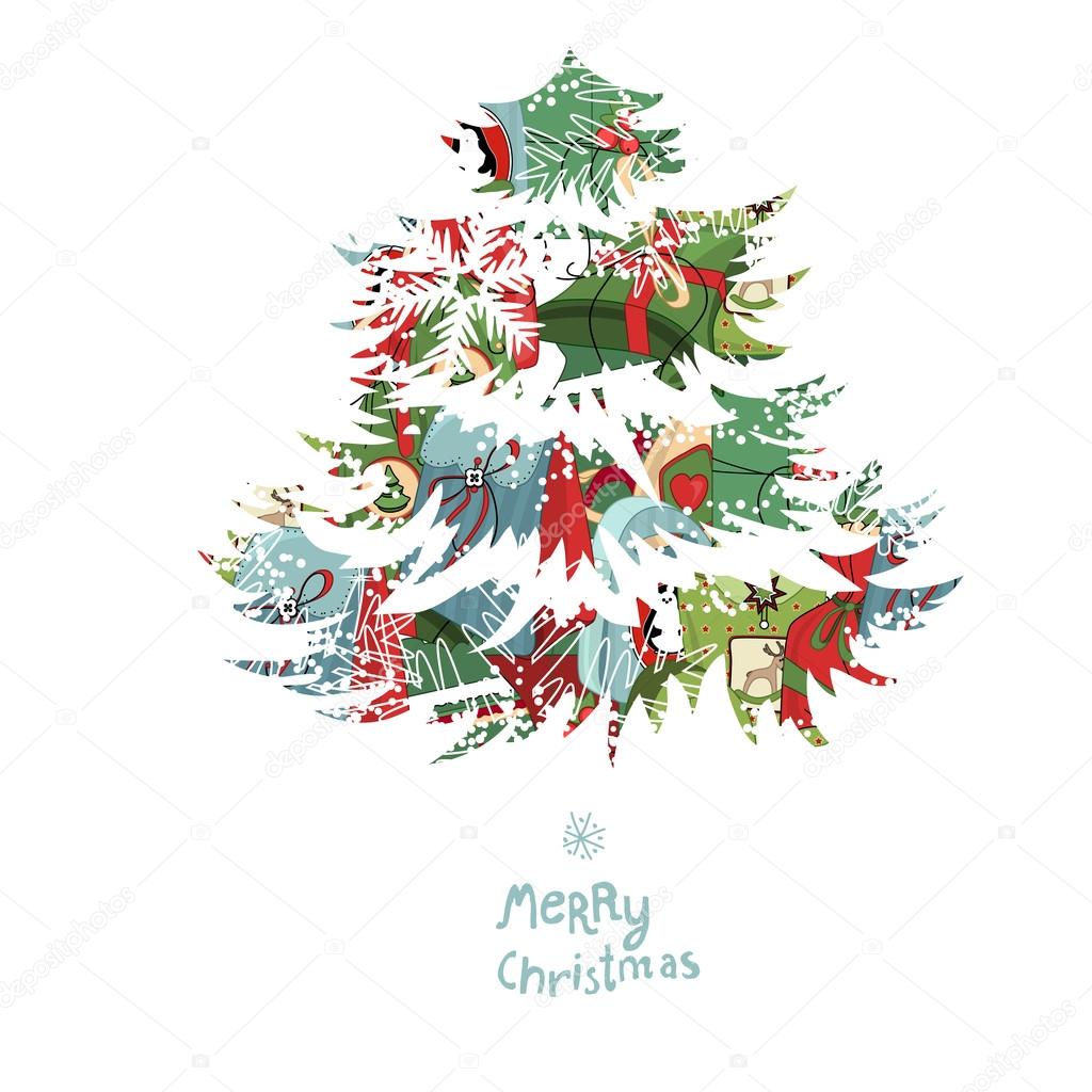 Albero di Natale fatto di scatole regalo Poster per disegno festivo annunci cartoline