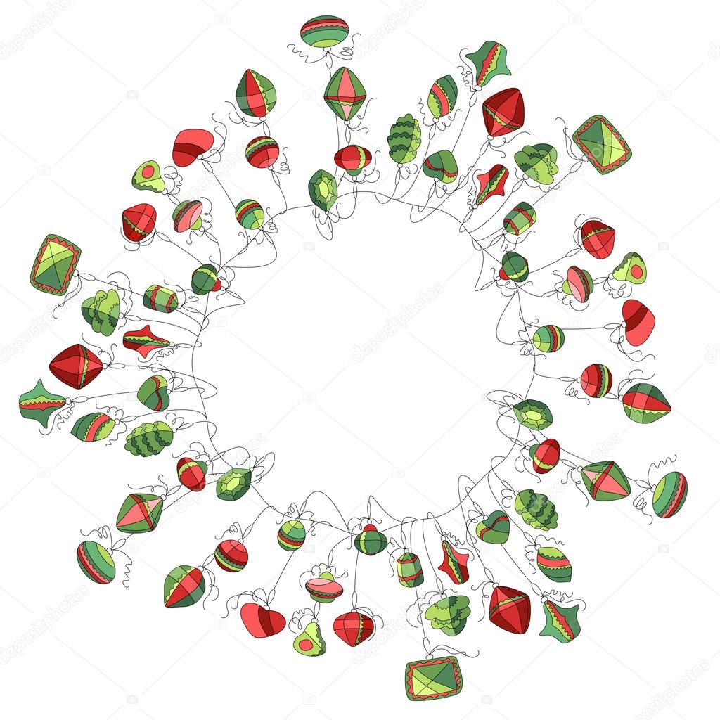 Corona di Natale rotonda con decorazione isolato su bianco Colori semplici Per il disegno di Natale cartoline annunci manifesti — Vettoriali di nurrka