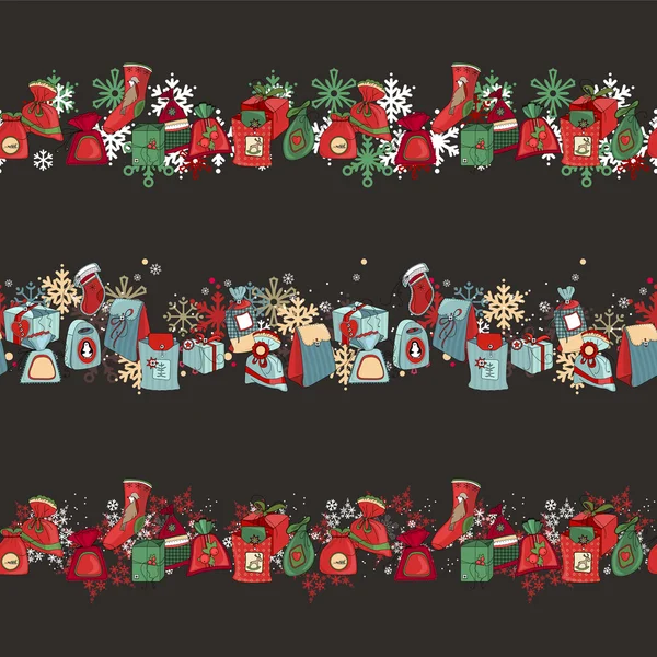 Endless pattern brushes with Christmas decorations. For season design, announcements, postcards, posters. — 图库矢量图片