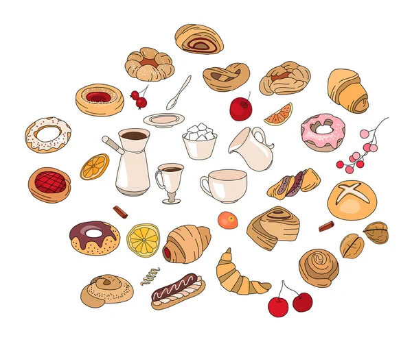 Set with different  pastry. Different taste and color. — Stockový vektor