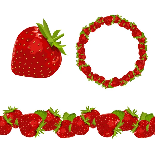 Strawberry. Object,garland and border — ストックベクタ
